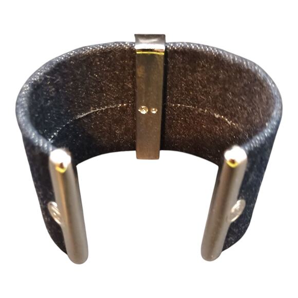 Swarovski Blue And Silver Toned Crystal Bar Stylish Blue Denim Cuff Bracelet - Picture 5 of 14